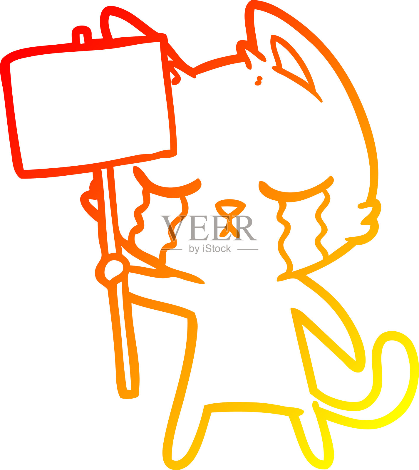 温暖的梯度线画一个哭泣的卡通猫设计元素图片