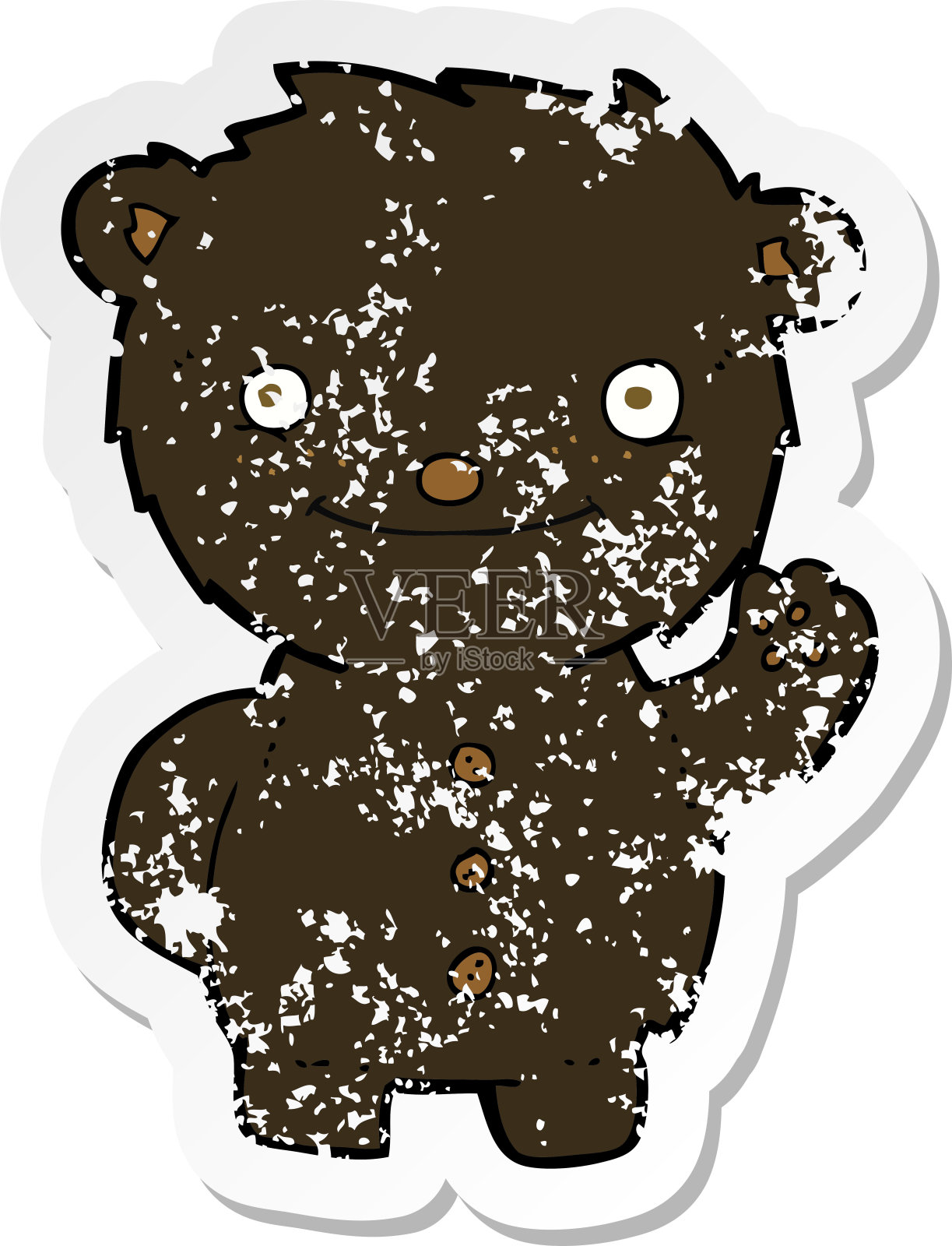 复古的心疼贴纸的卡通挥手黑熊插画图片素材