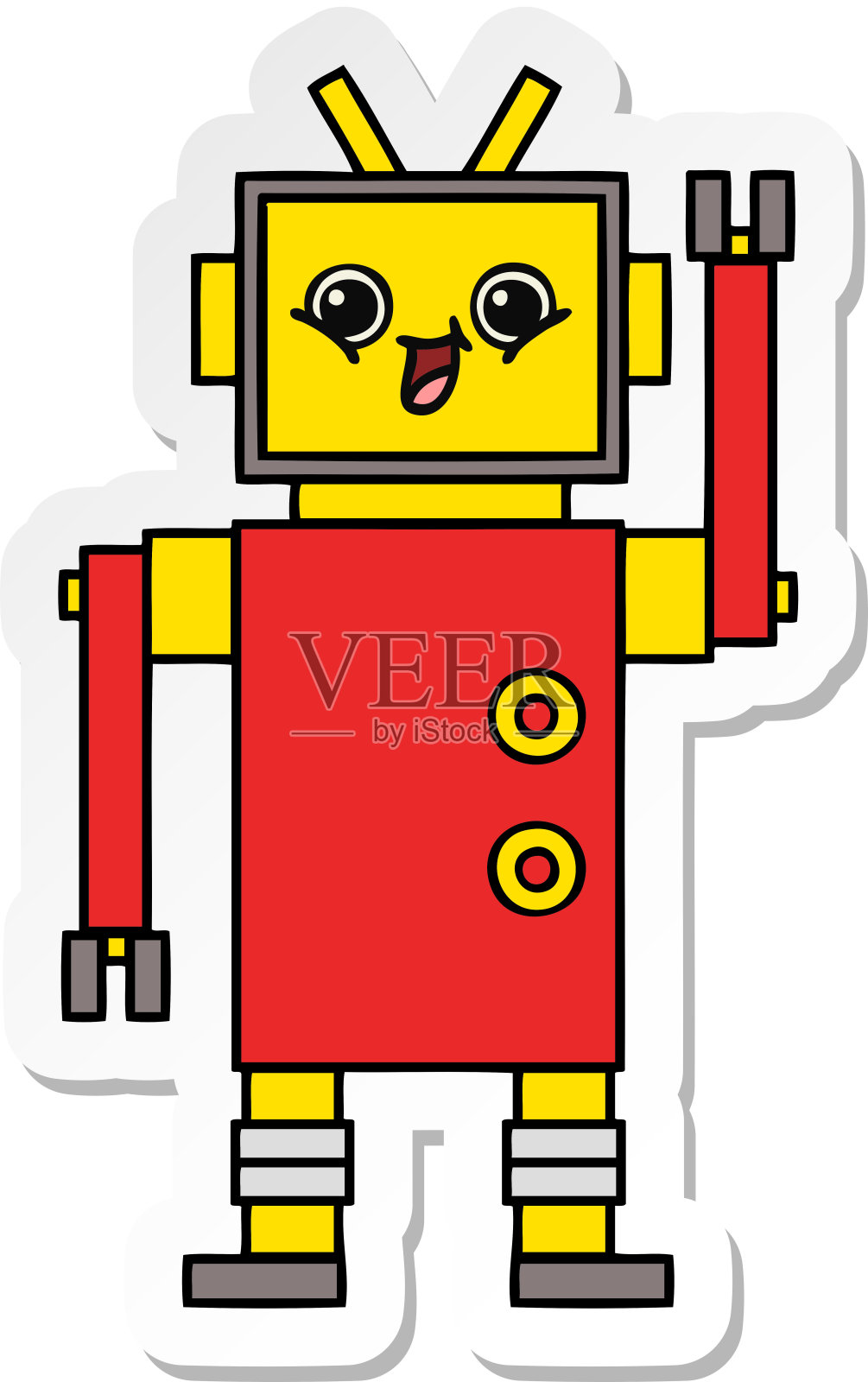 可爱的卡通机器人贴纸插画图片素材