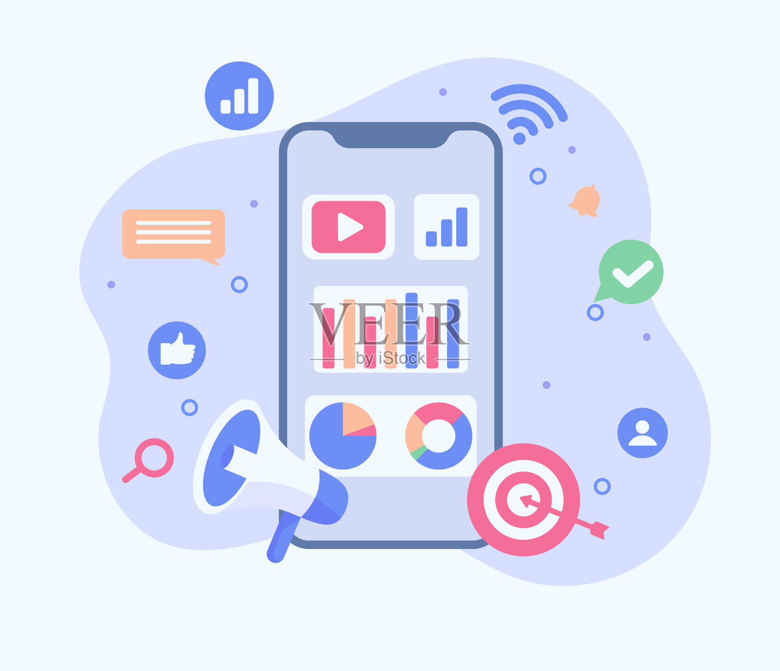 数字营销和移动营销的概念。营销策略和业务推广插画图片素材