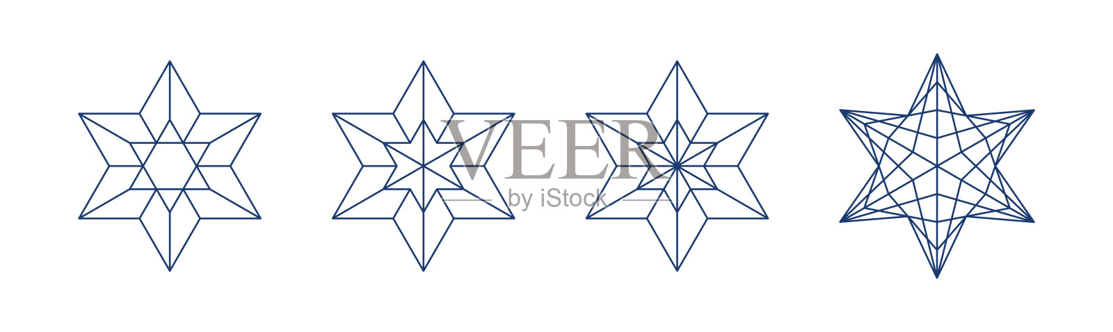 一套六角犹太星的形式的矿物，晶体和网格网格矢量插图与可编辑的笔画插画图片素材