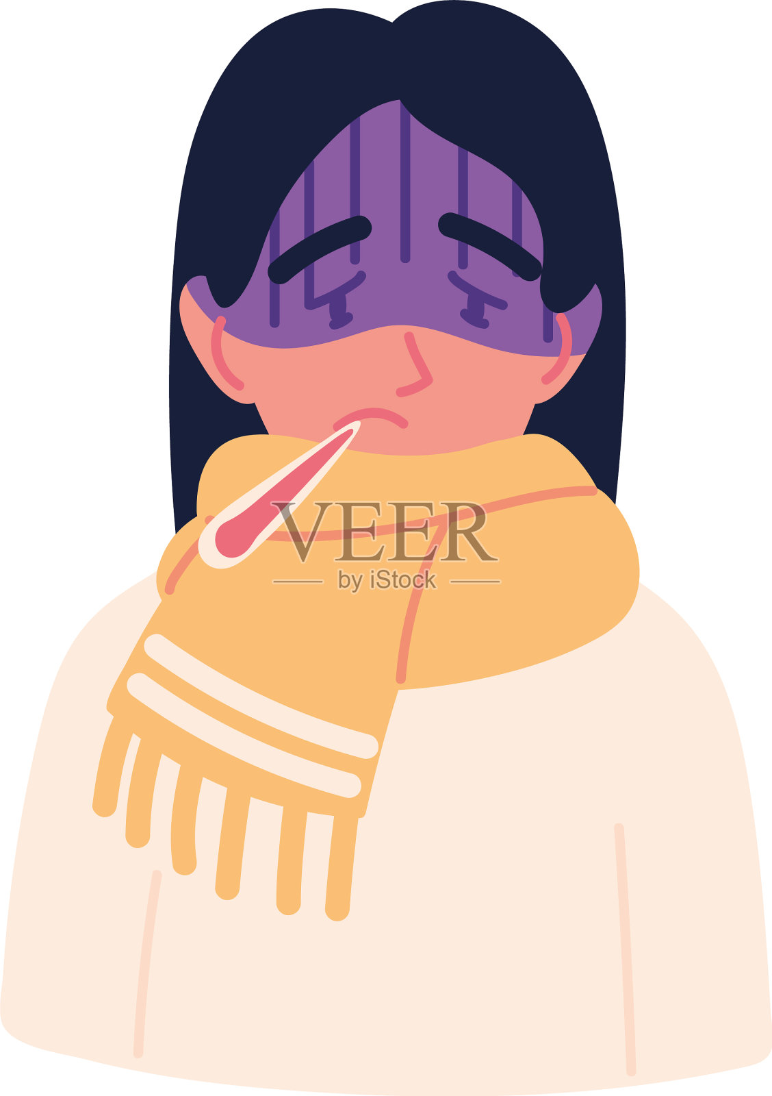 患病妇女带体温计设计元素图片