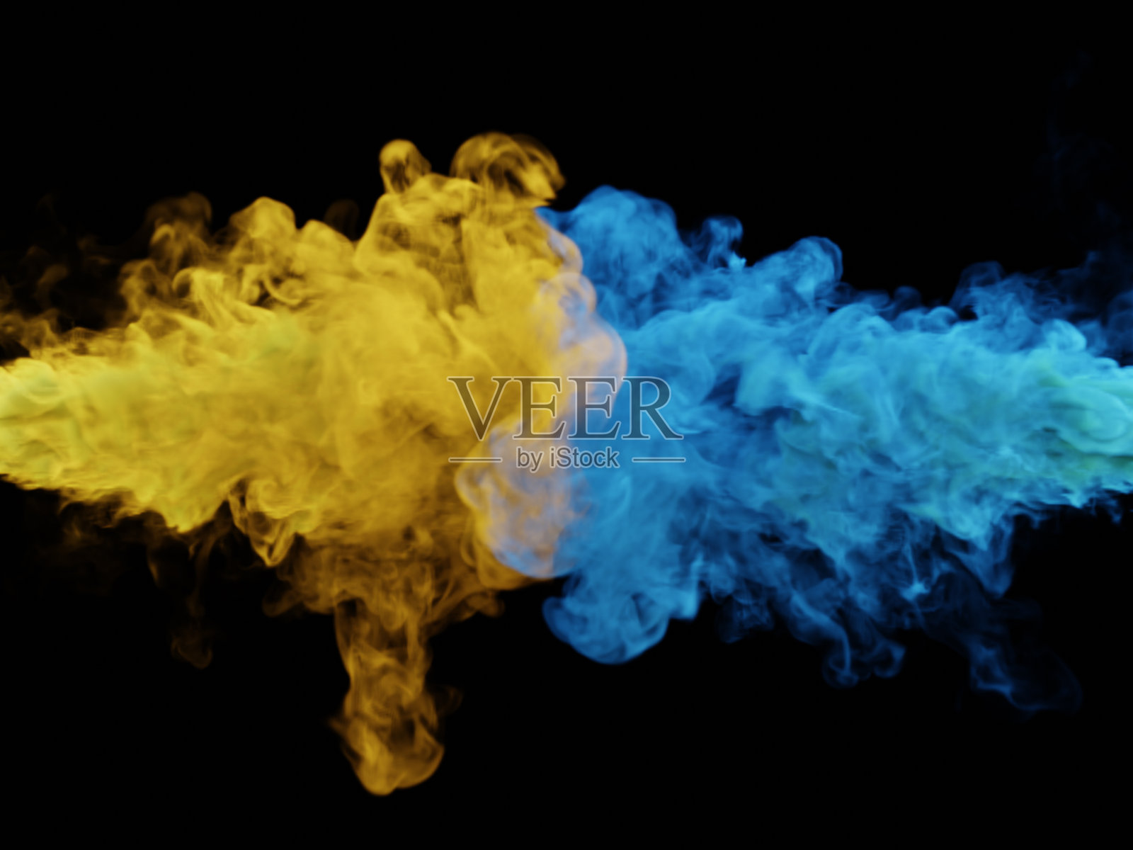 蓝色和黄色烟雾。3 d渲染。照片摄影图片