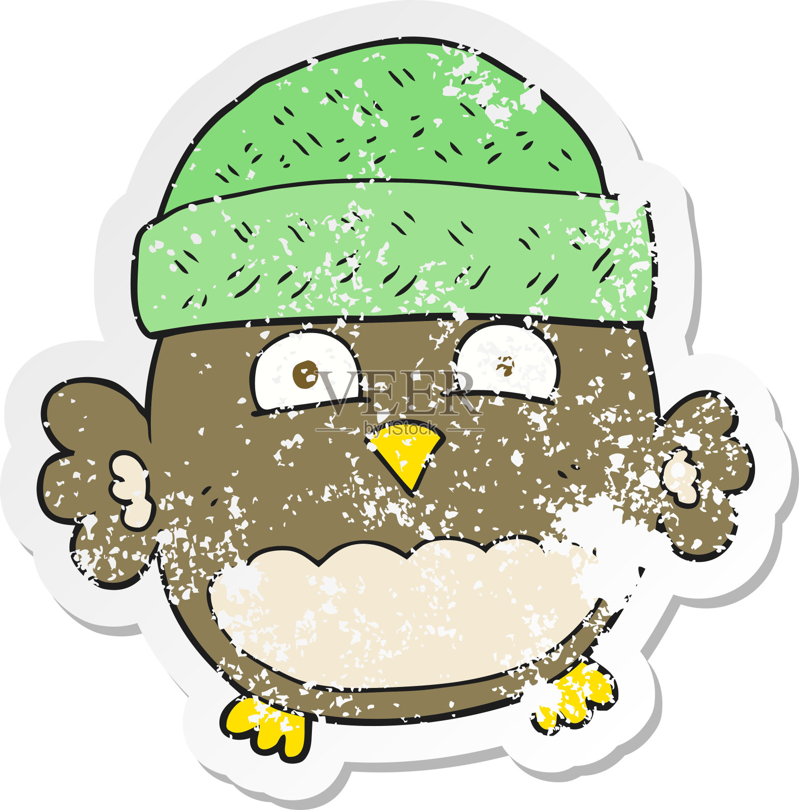 复古心疼贴纸卡通可爱的猫头鹰插画图片素材