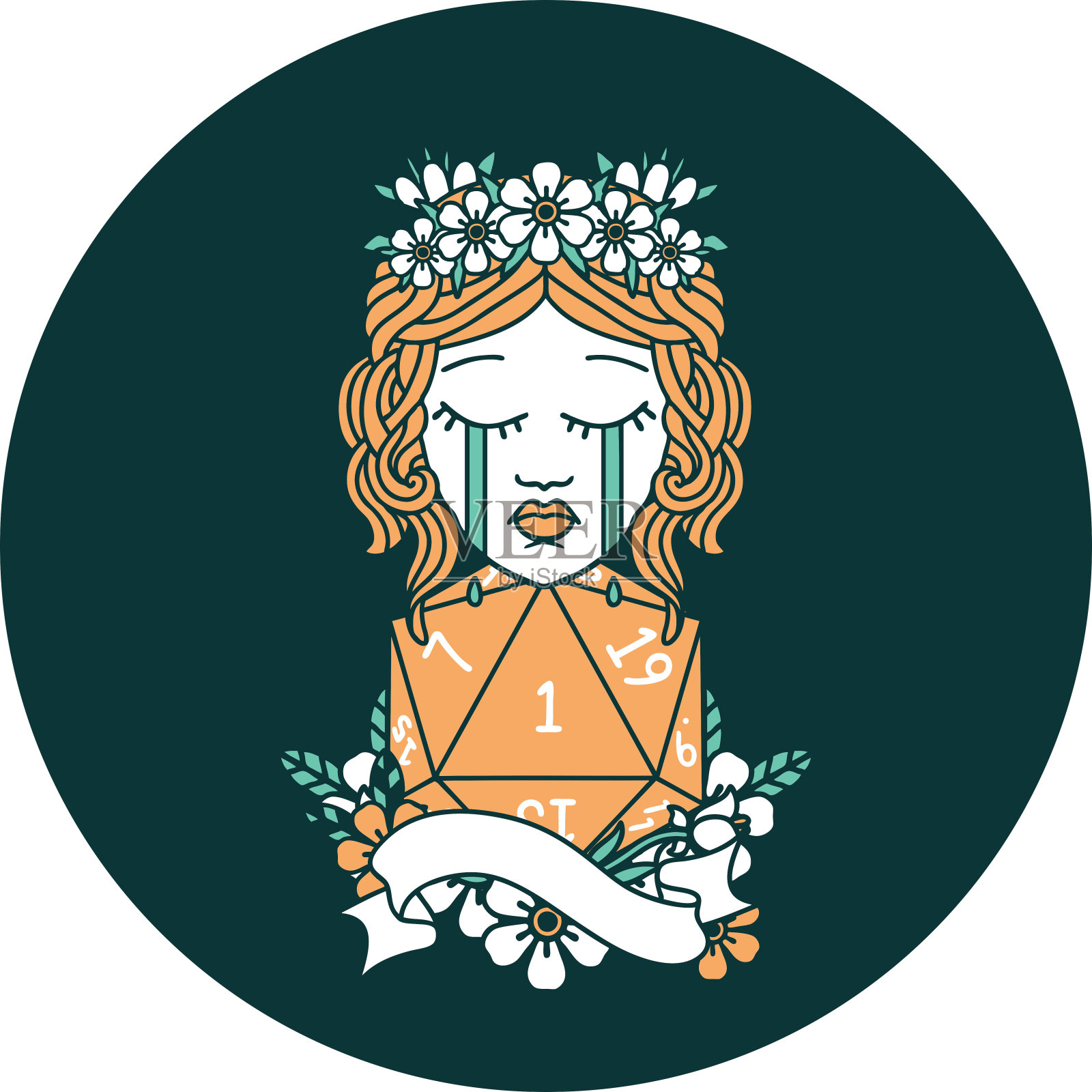 哭泣的人类德鲁伊的图标与D20自然一卷插画图片素材