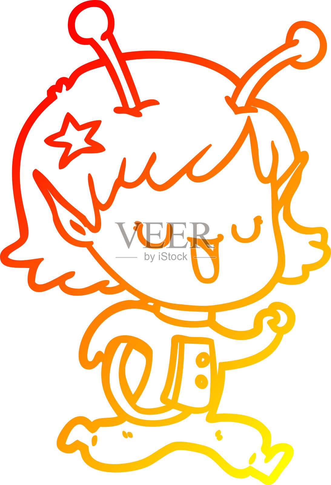 温暖的梯度线绘制一个快乐的外星女孩卡通插画图片素材