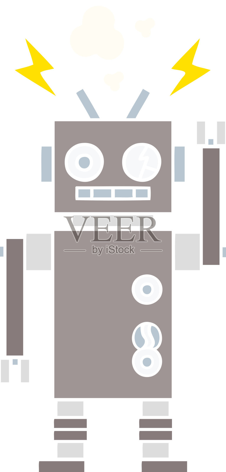 一个故障机器人的平面彩色复古卡通插画图片素材