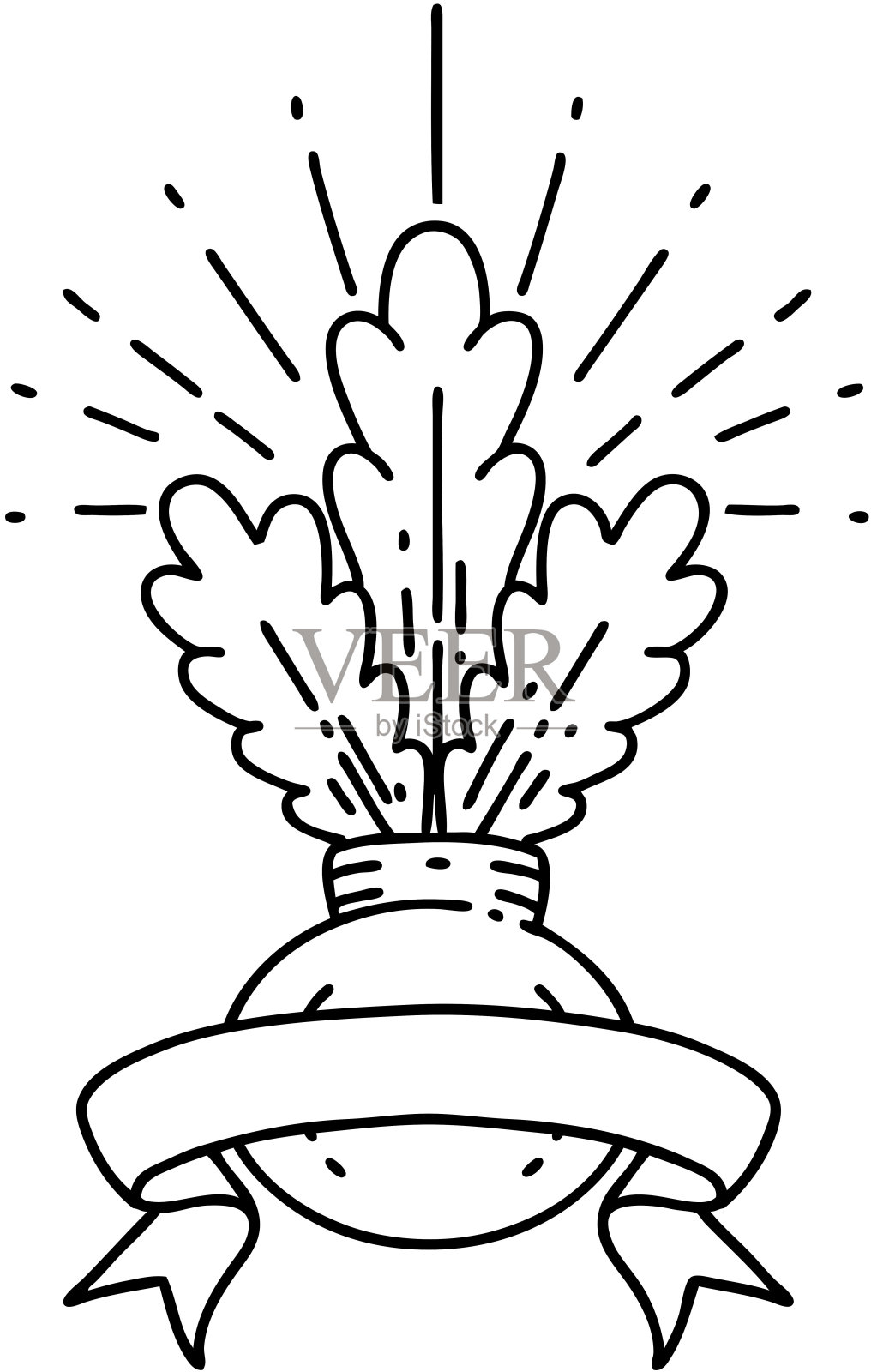 滚动横幅与黑线工作刺青风格的房子植物插画图片素材