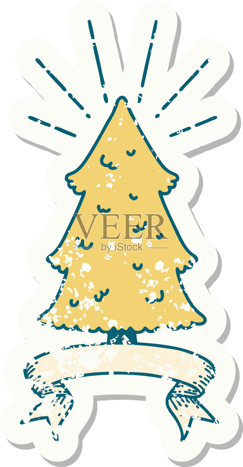 旧贴纸的纹身风格的松树插画图片素材