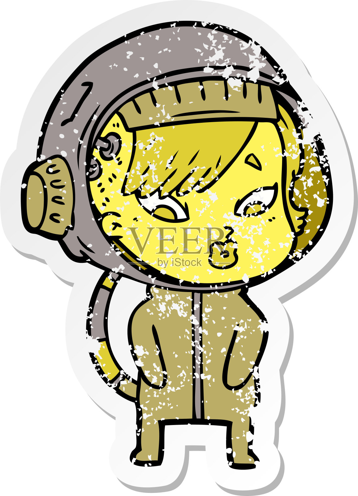 一个卡通女宇航员的心疼贴纸插画图片素材