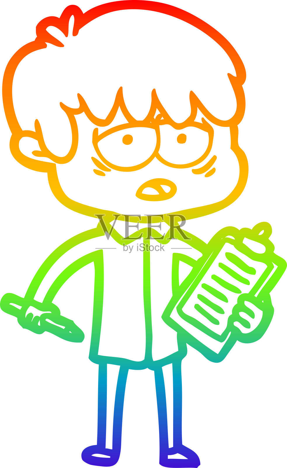 彩虹渐变线条画一个卡通筋疲力尽的男孩插画图片素材