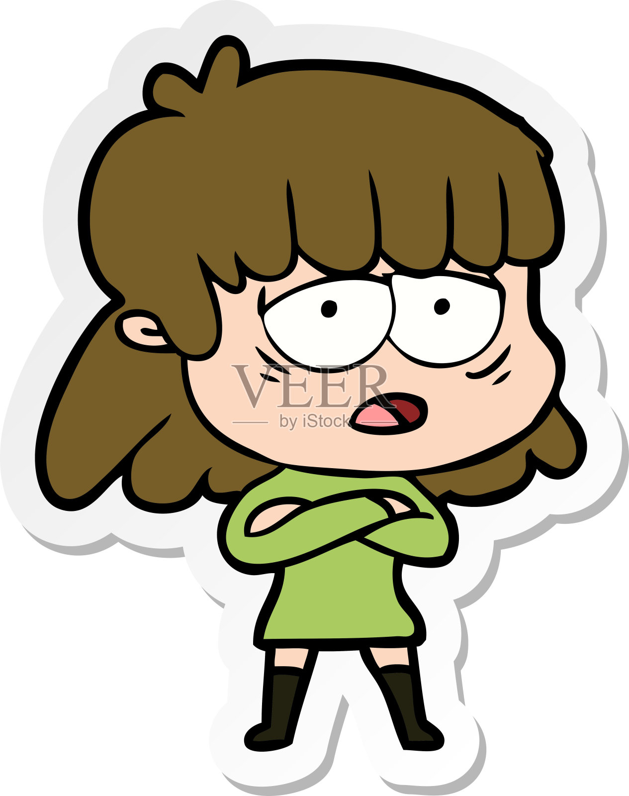 一个卡通疲惫女人的贴纸插画图片素材