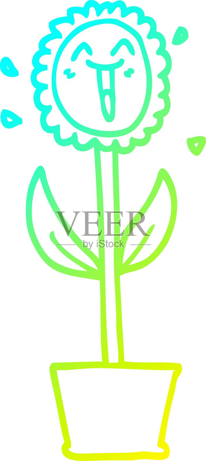 冷梯度线画卡通花在锅插画图片素材