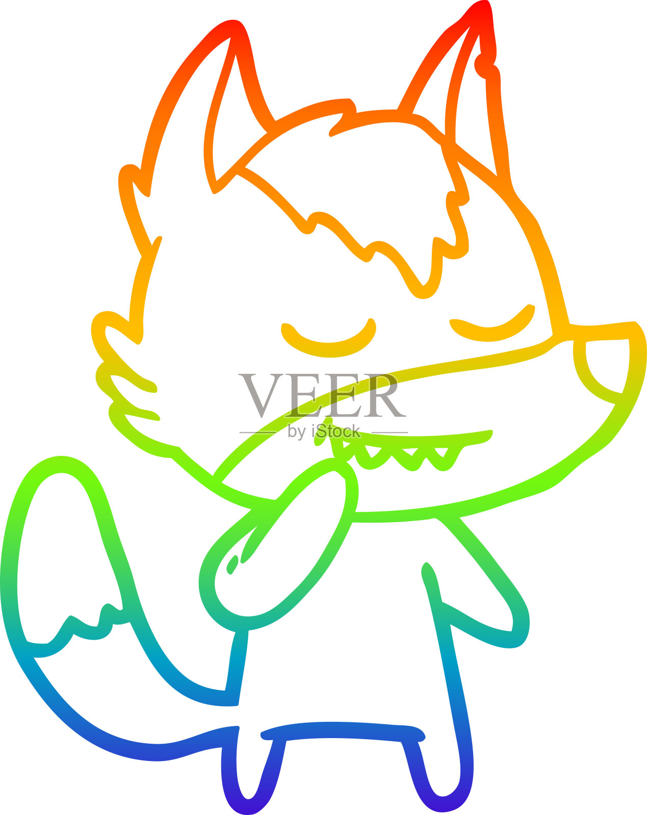 彩虹渐变线绘制一个友好的卡通狼插画图片素材
