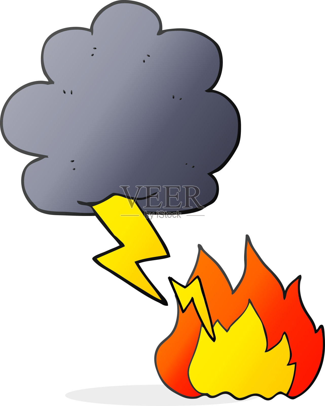 手绘漫画雷雨云雷击插画图片素材