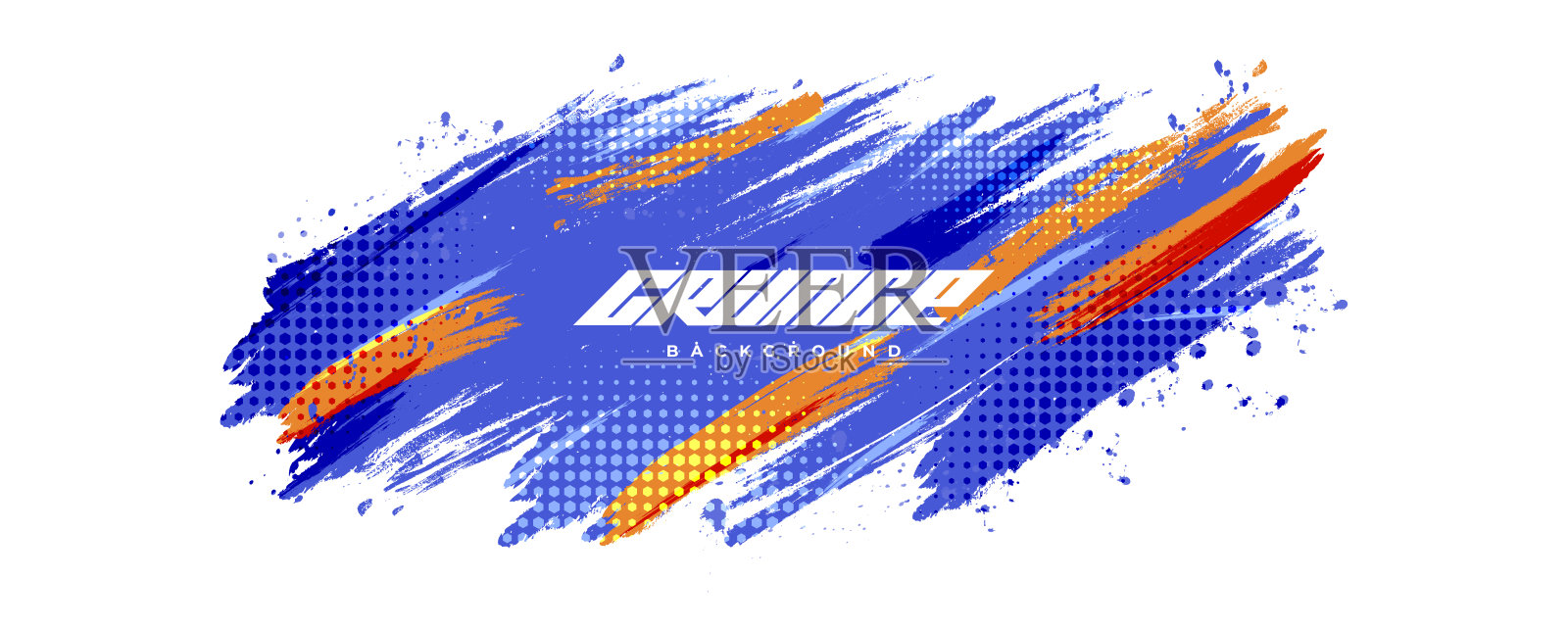 抽象和动态笔刷背景与半色调效果。画笔描边插图横幅，海报，或体育背景。用于设计的刮痕和纹理元素插画图片素材