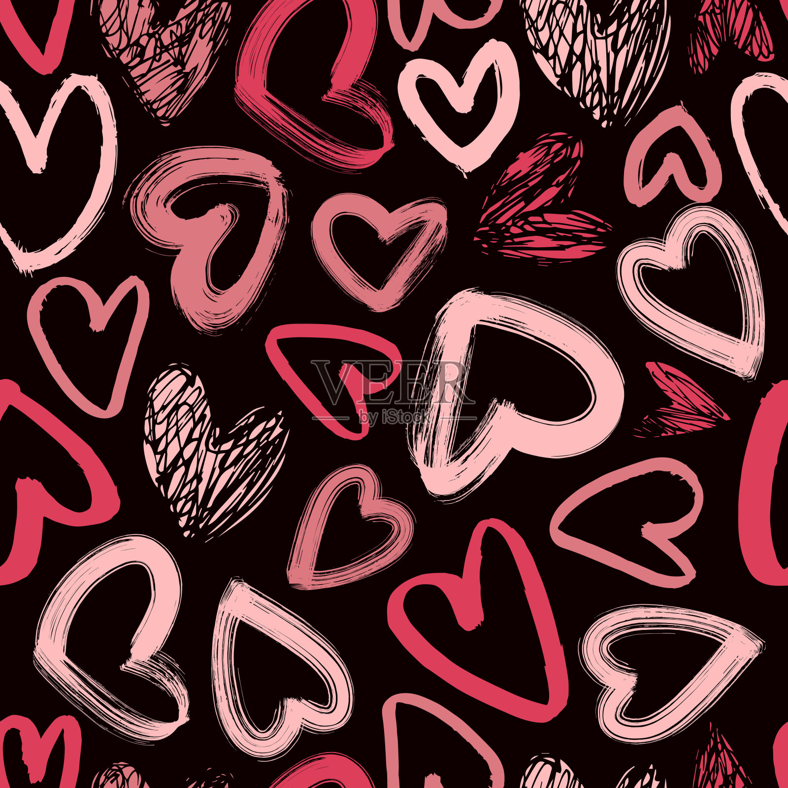 矢量图案与素描心。插画图片素材