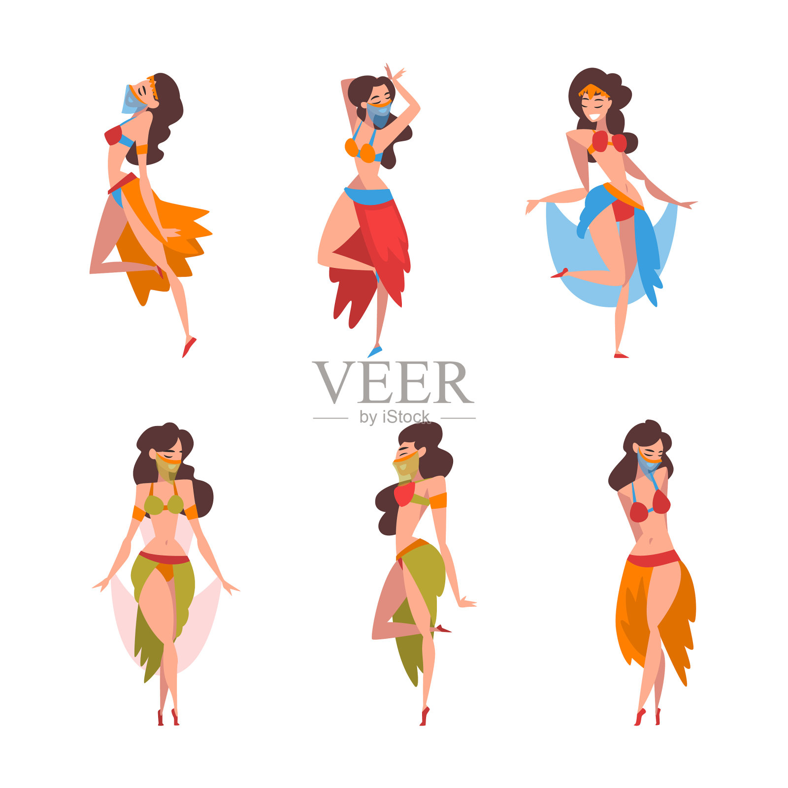 美丽的东方女子跳肚皮舞插画图片素材