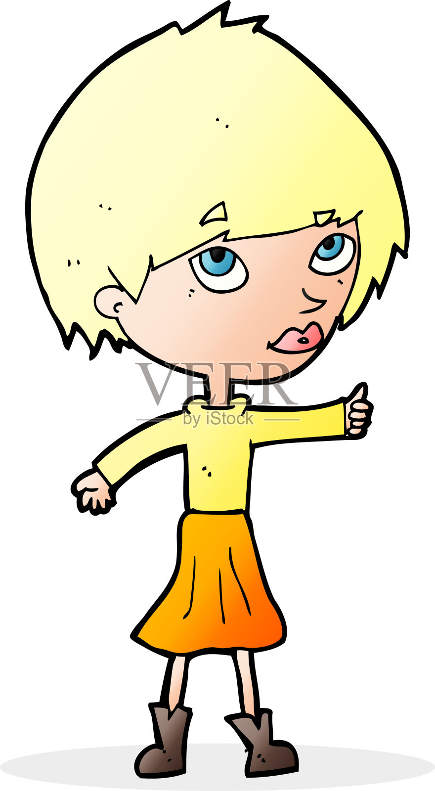 卡通女人竖起大拇指的符号插画图片素材