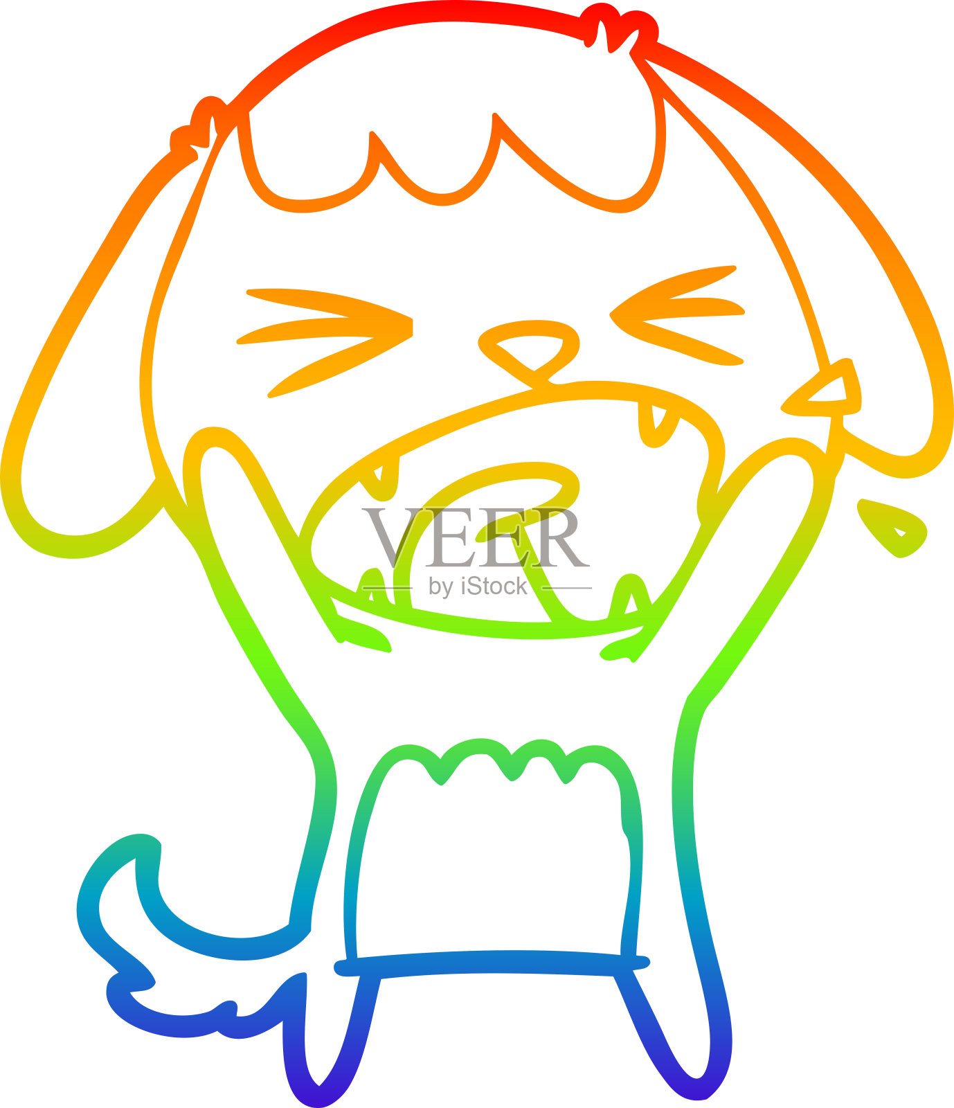彩虹渐变线画一只可爱的卡通狗叫插画图片素材