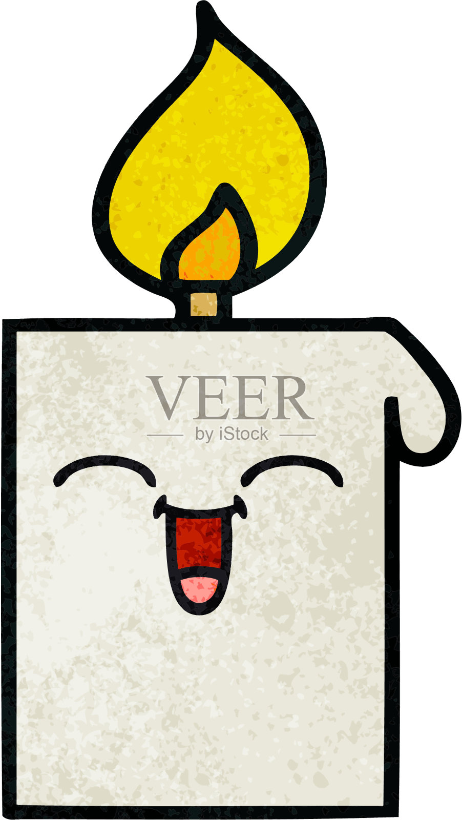 一个点燃的蜡烛的复古垃圾质感卡通插画图片素材