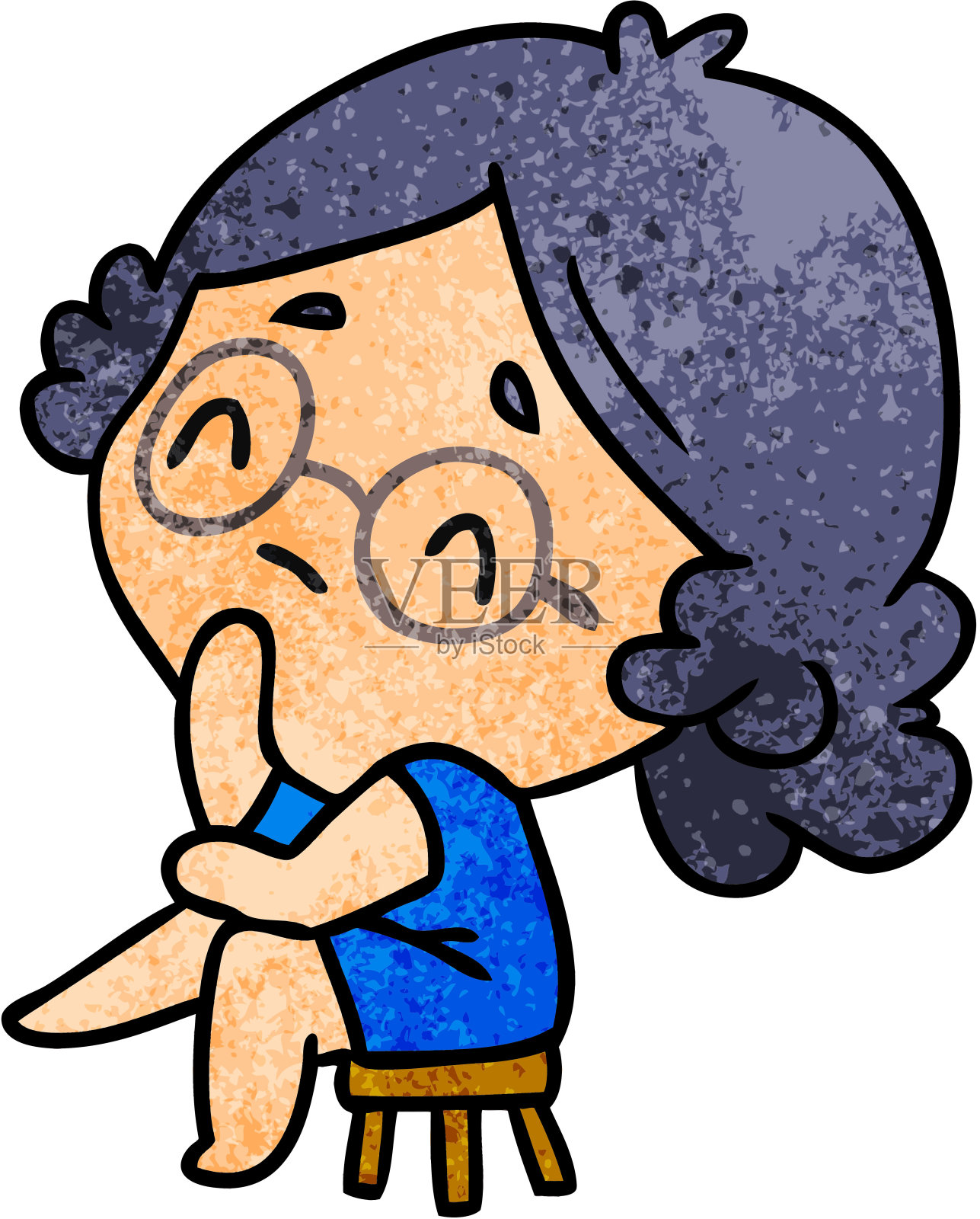 一个可爱的卡哇伊女士的纹理卡通插图插画图片素材