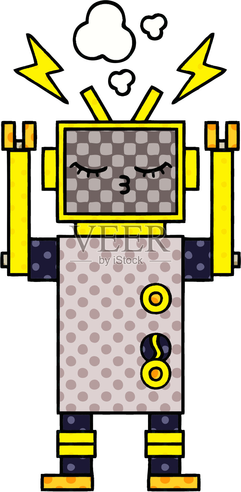 漫画书风格的卡通故障机器人插画图片素材