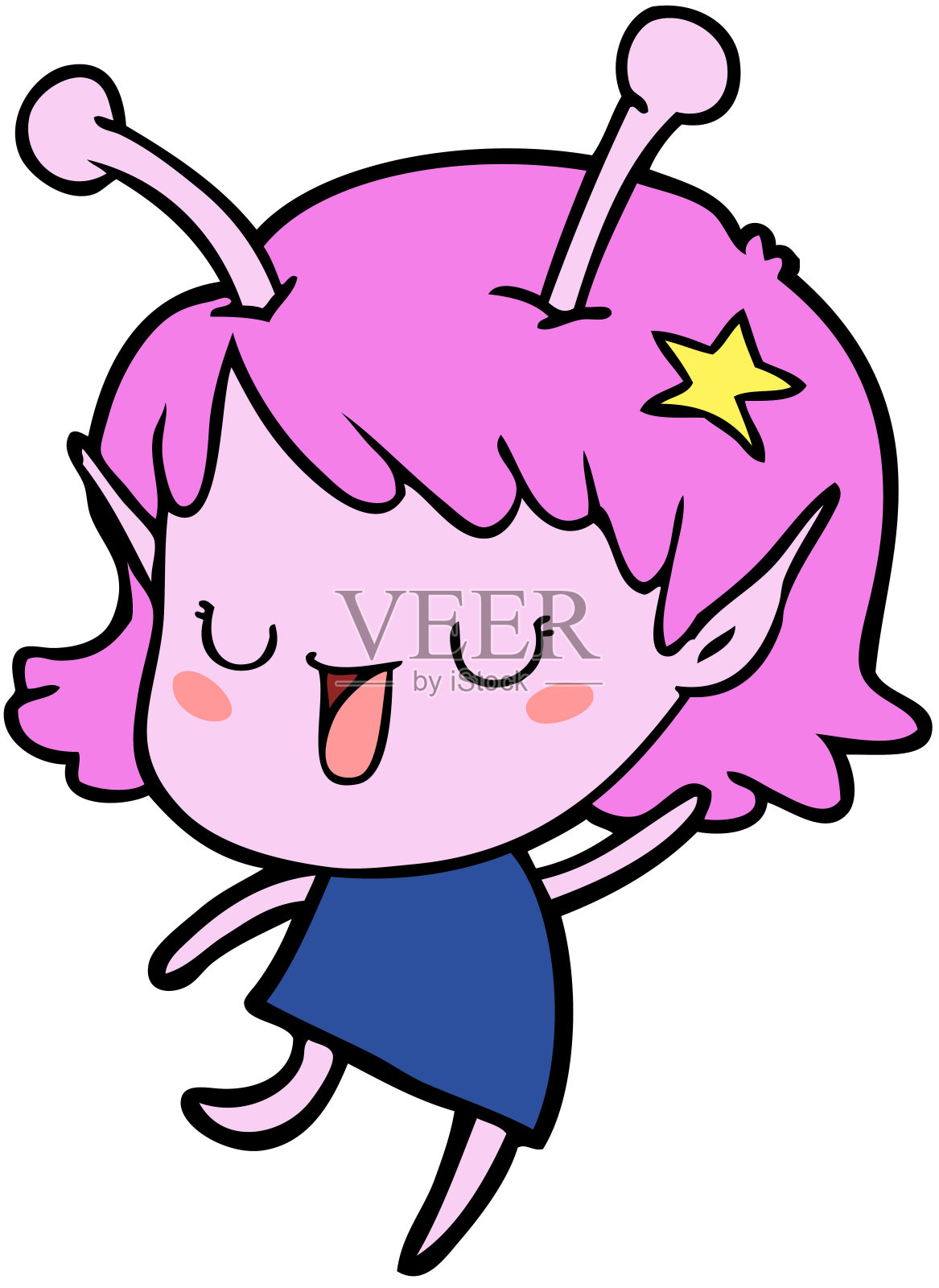 快乐的外星女孩卡通笑插画图片素材