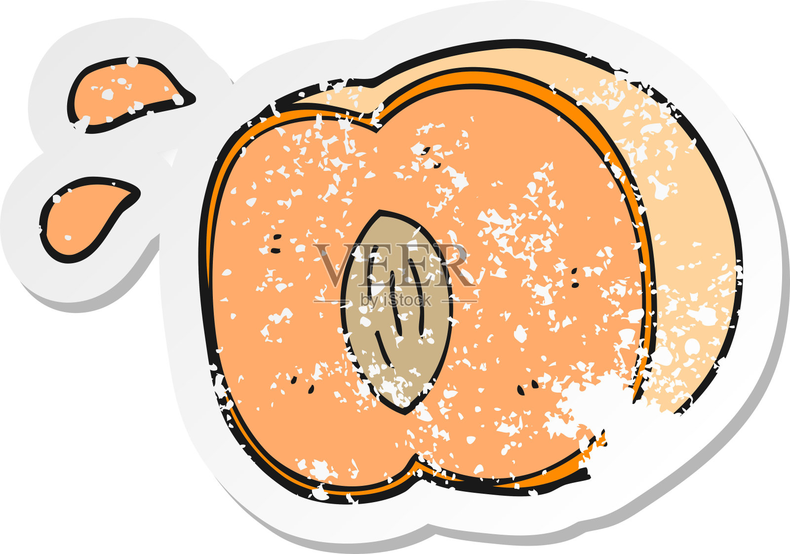 一个卡通多汁桃子的复古心疼贴纸插画图片素材