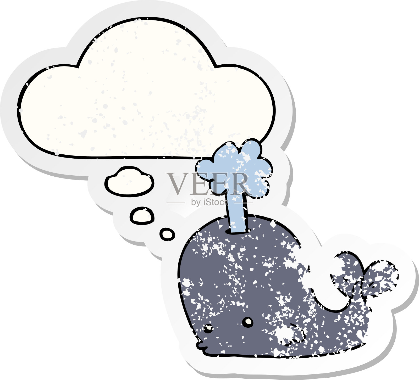 卡通鲸鱼与思想泡沫作为一个痛苦的磨损贴纸插画图片素材