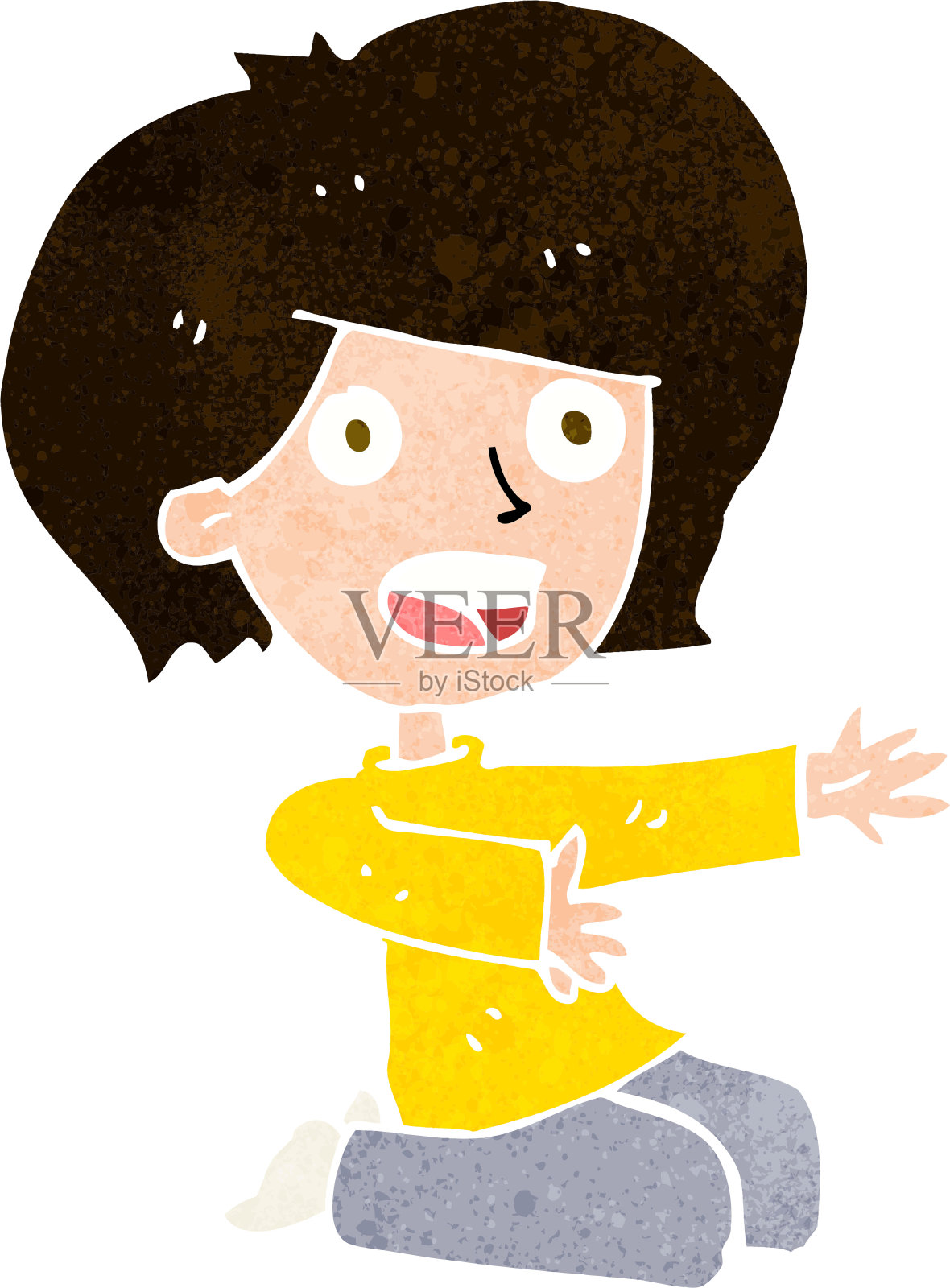 卡通震惊女子双膝跪地插画图片素材