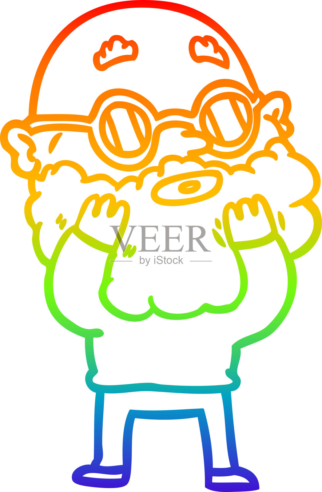 彩虹渐变线画一个卡通好奇的人胡须和太阳镜插画图片素材