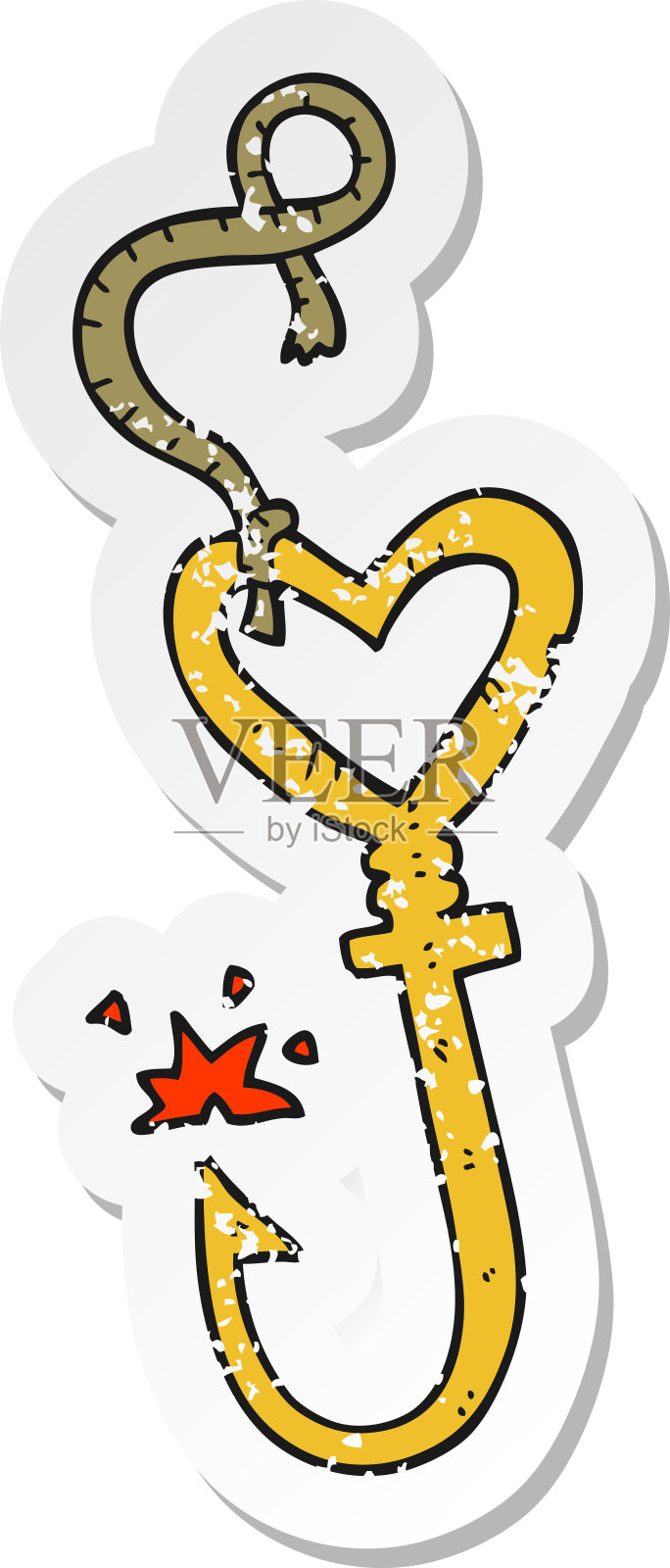 复古心疼贴纸的卡通爱心鱼钩插画图片素材