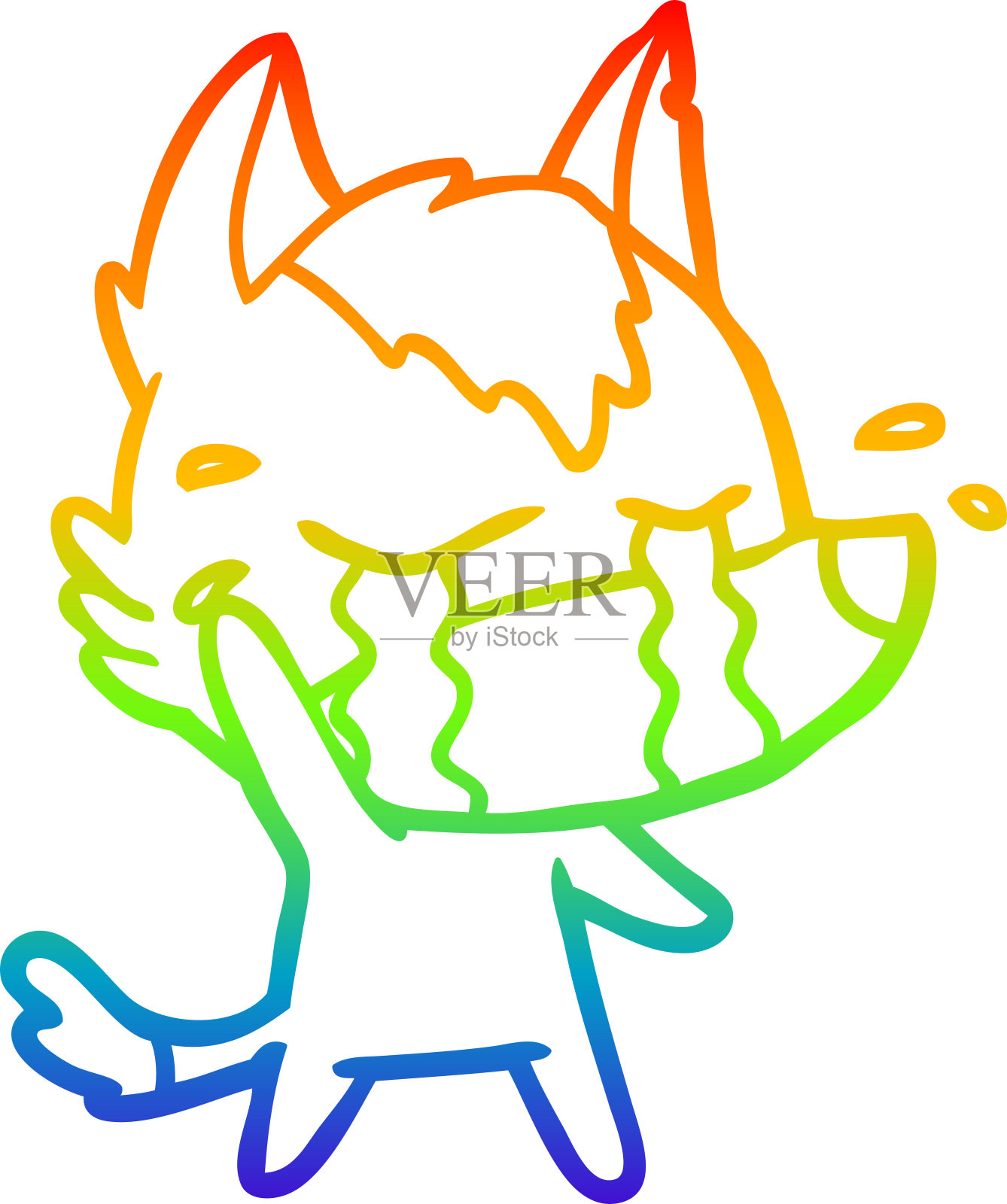 彩虹渐变线画的卡通狼来了设计元素图片