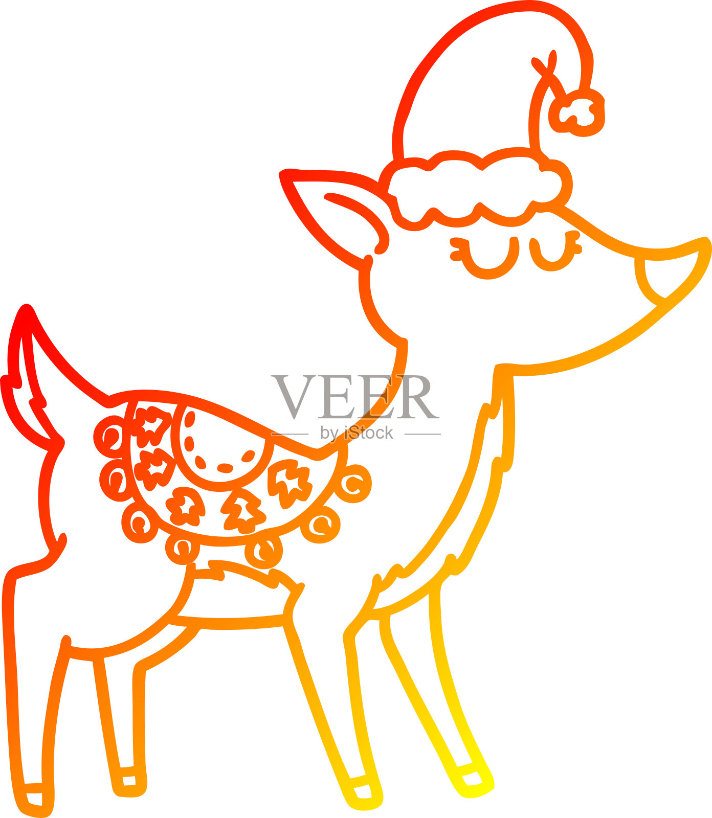 温暖的梯度线绘制的卡通驯鹿插画图片素材