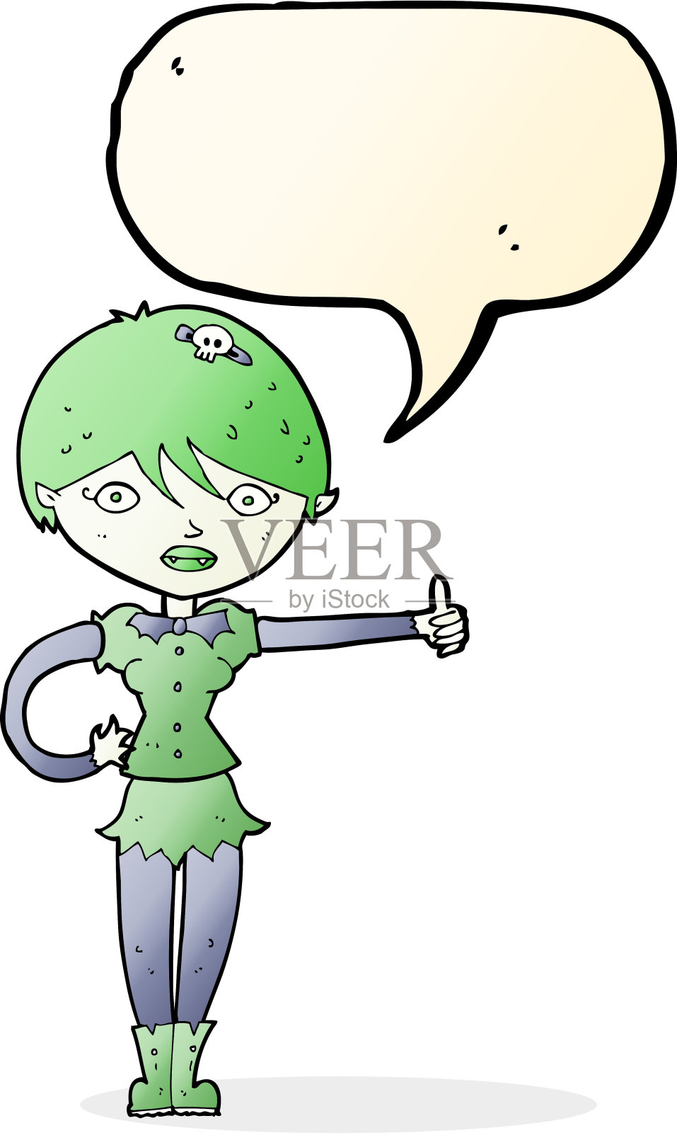 卡通吸血鬼女孩竖起大拇指符号与语音泡泡插画图片素材