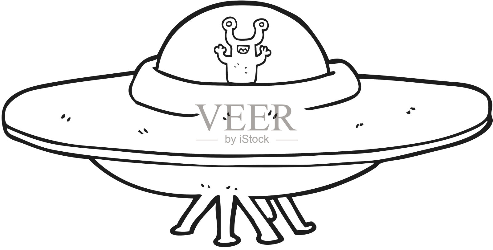 手绘黑白卡通外星飞船插画图片素材
