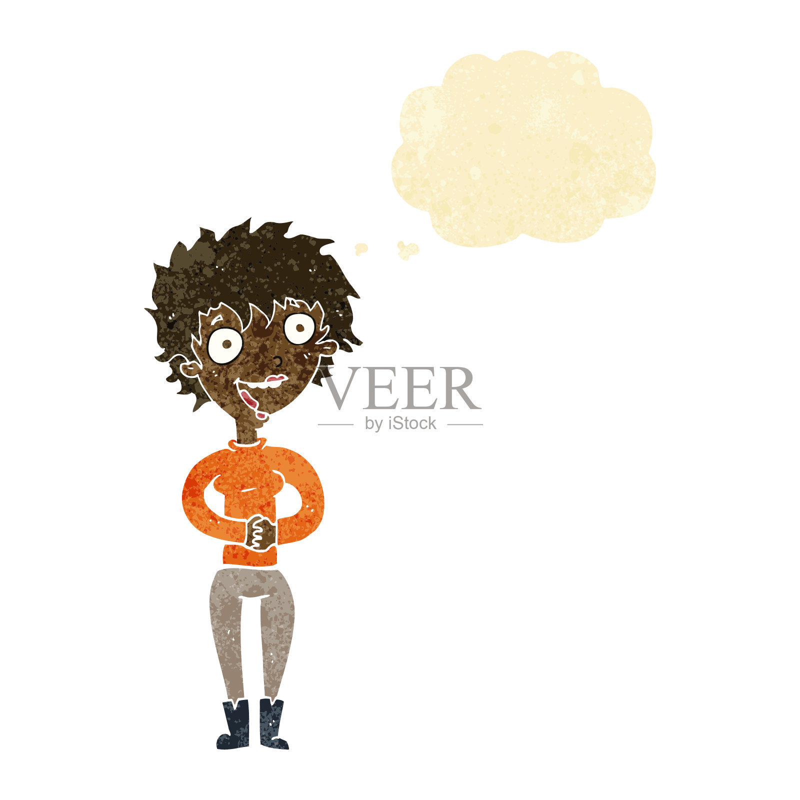 卡通里疯狂兴奋的女人带着思想泡泡插画图片素材