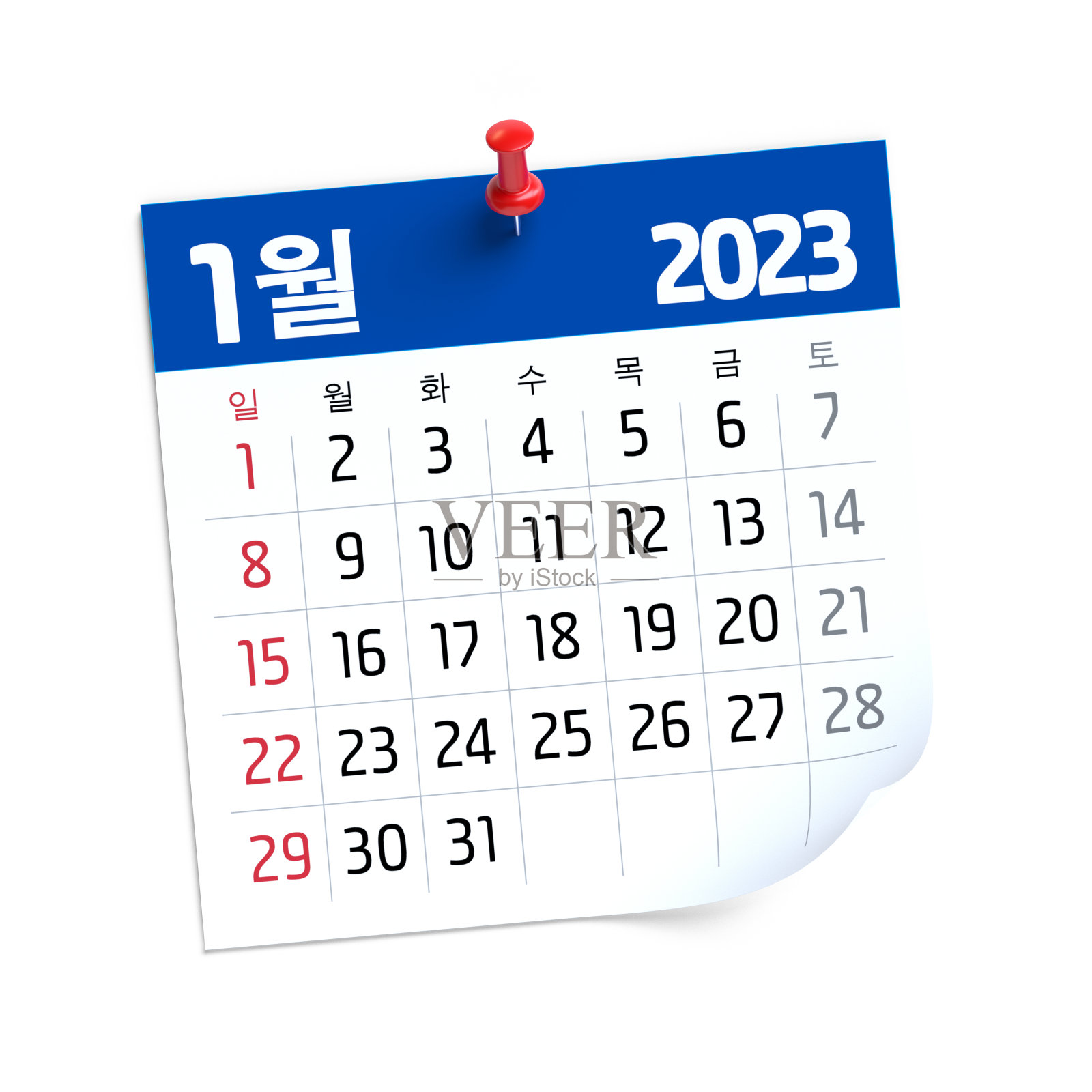 韩国历2023年1月。隔离在白色背景。3D插图照片摄影图片