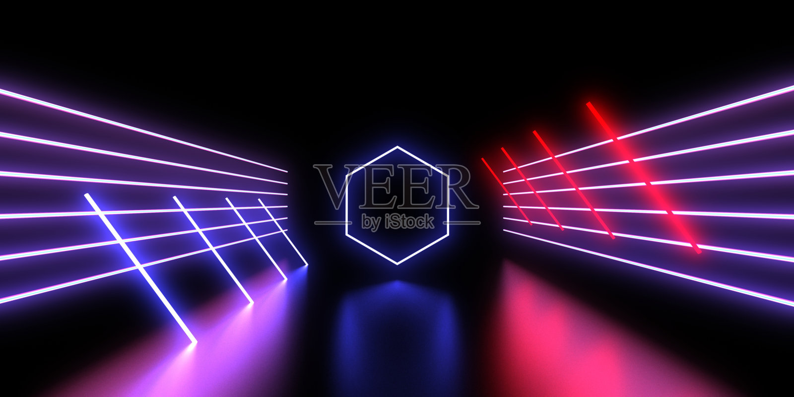 3D抽象背景霓虹灯。霓虹灯隧道。空间构造。3d插图照片摄影图片