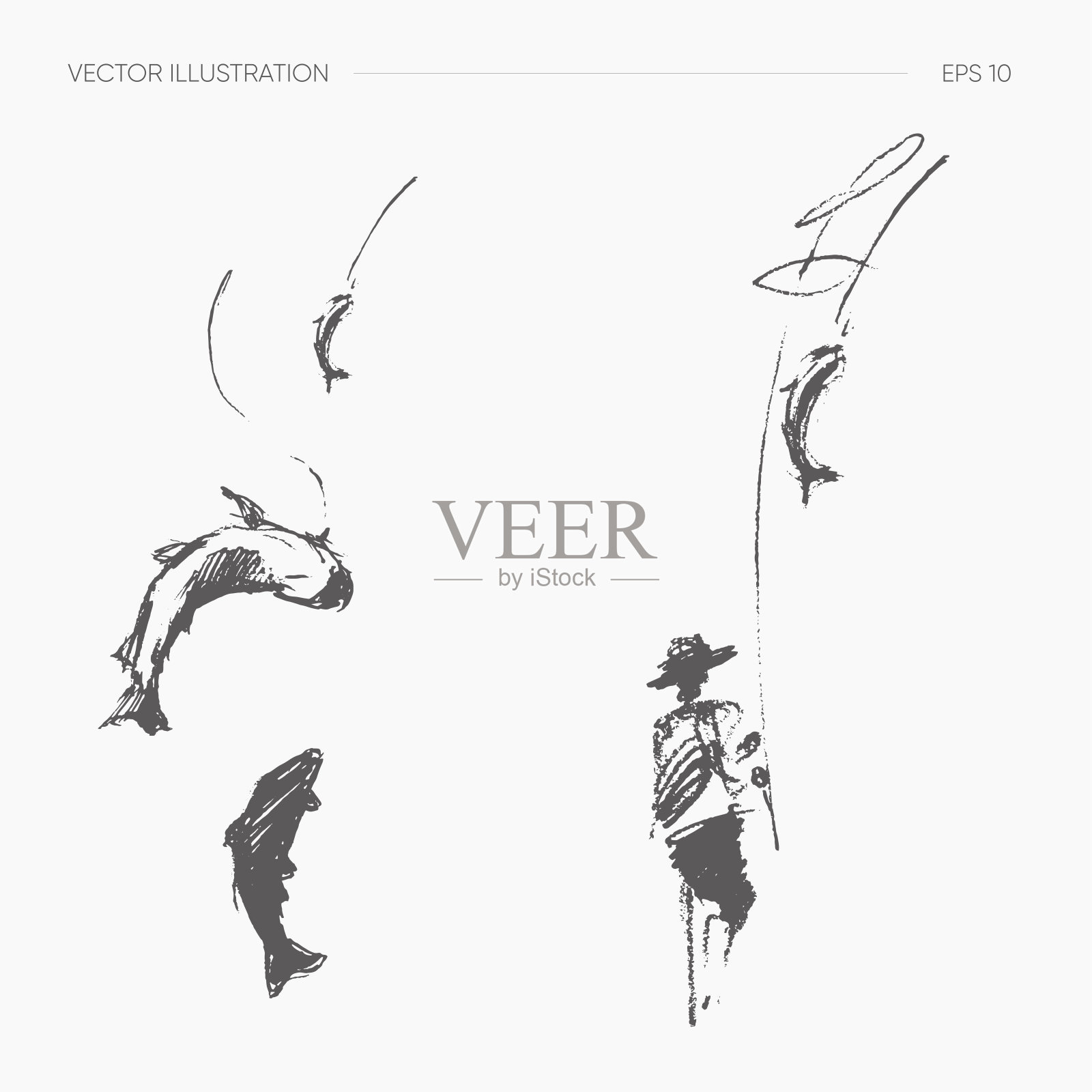 渔夫抓了一条手画矢量的鱼插画图片素材