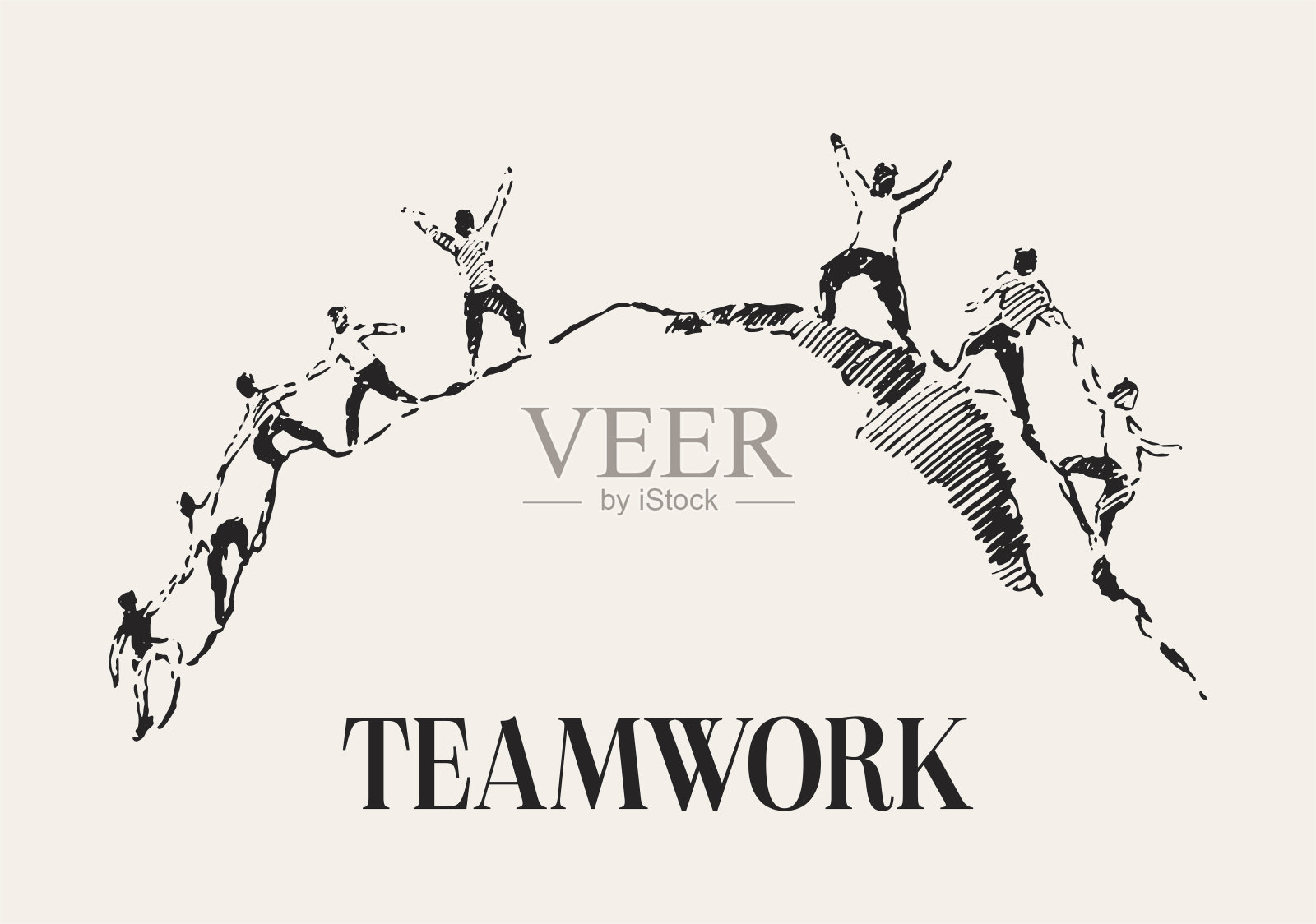 经营理念，人携手共进，矢量插画，手绘，素描插画图片素材