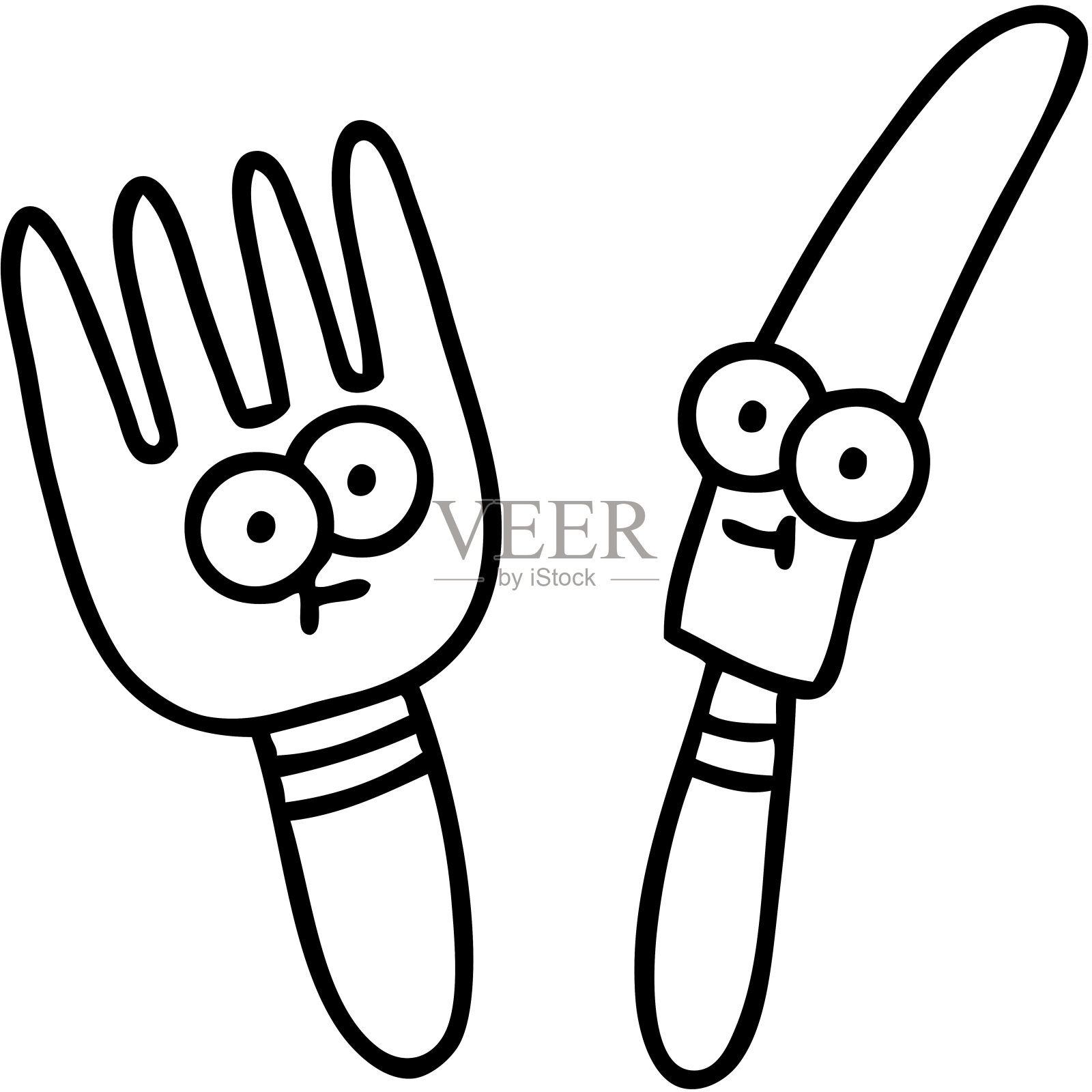 线条涂鸦的快乐刀叉插画图片素材