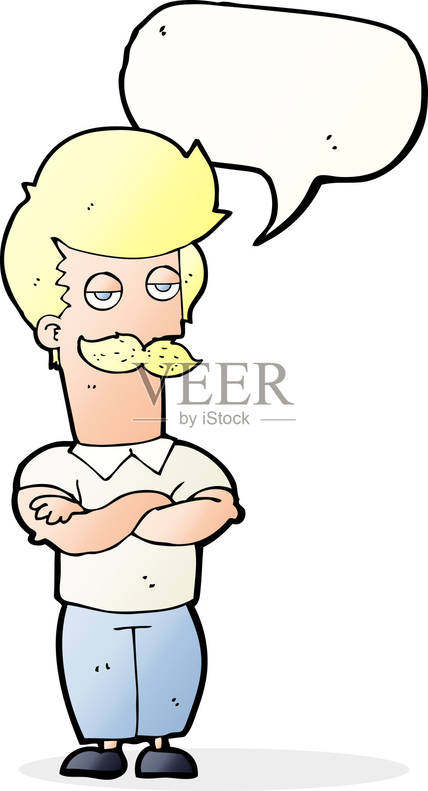 卡通胡子肌肉男人说话泡沫插画图片素材