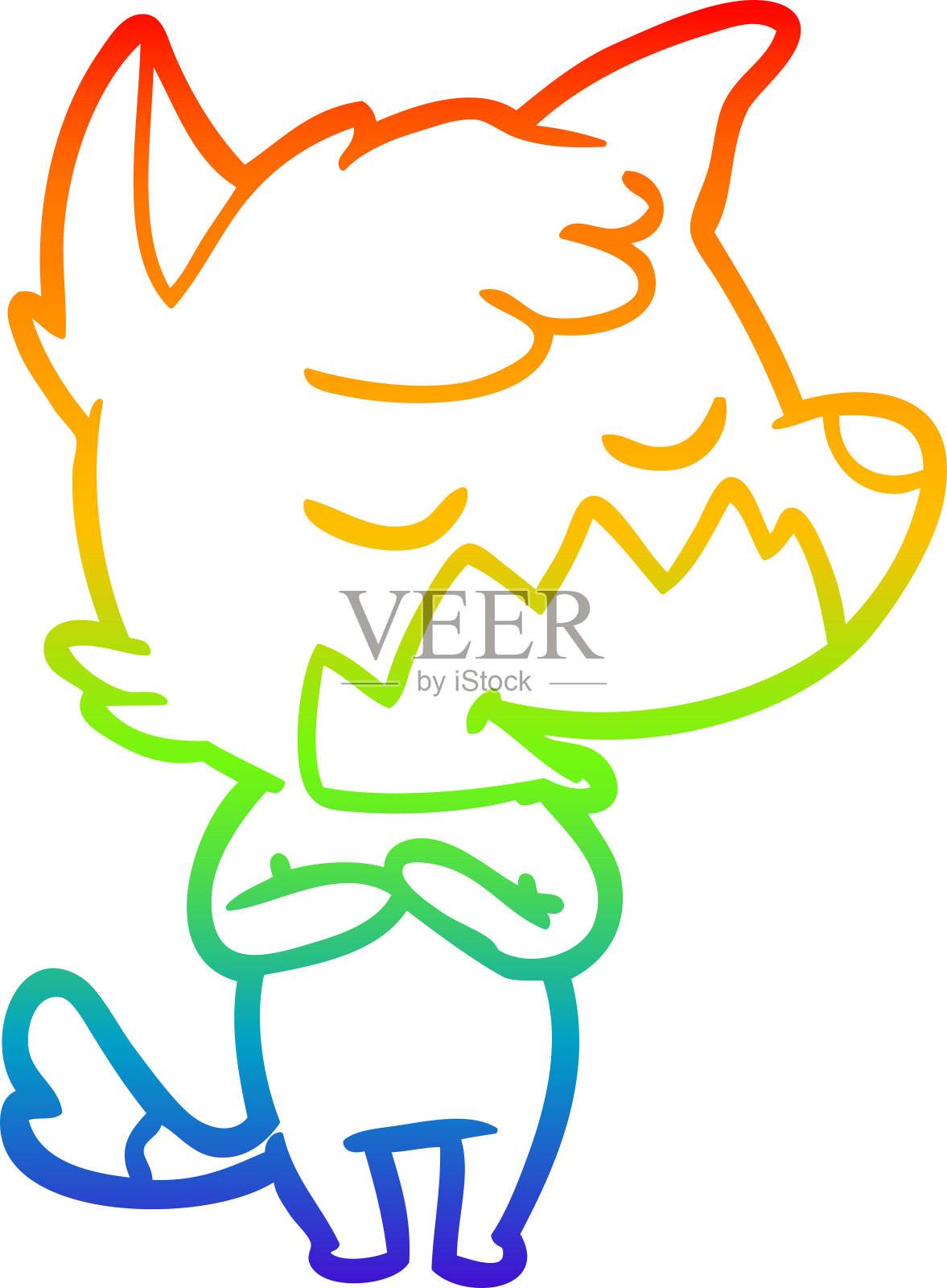 彩虹渐变线绘制一个友好的卡通狐狸插画图片素材