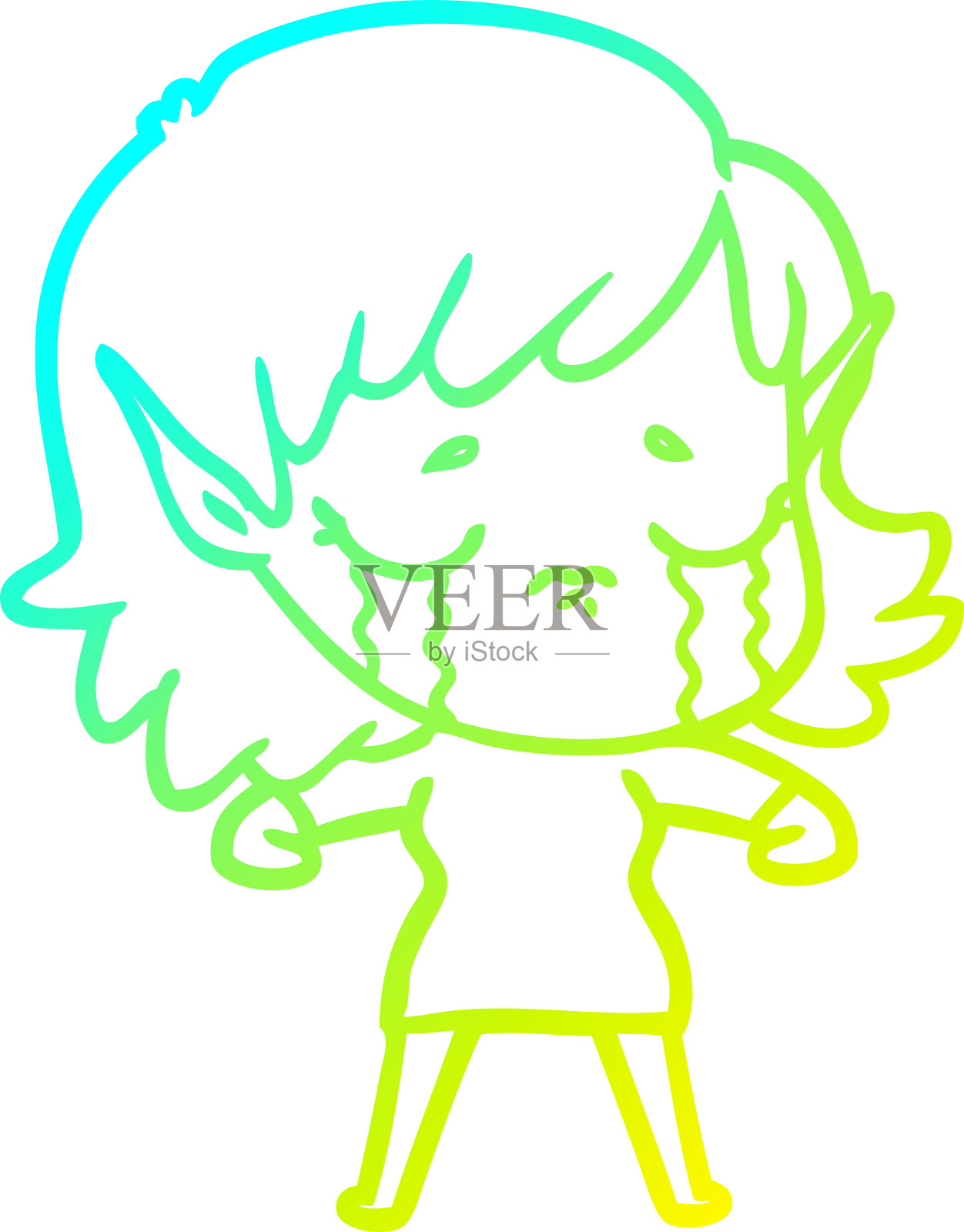 冷梯度线画一个卡通哭泣的精灵女孩插画图片素材