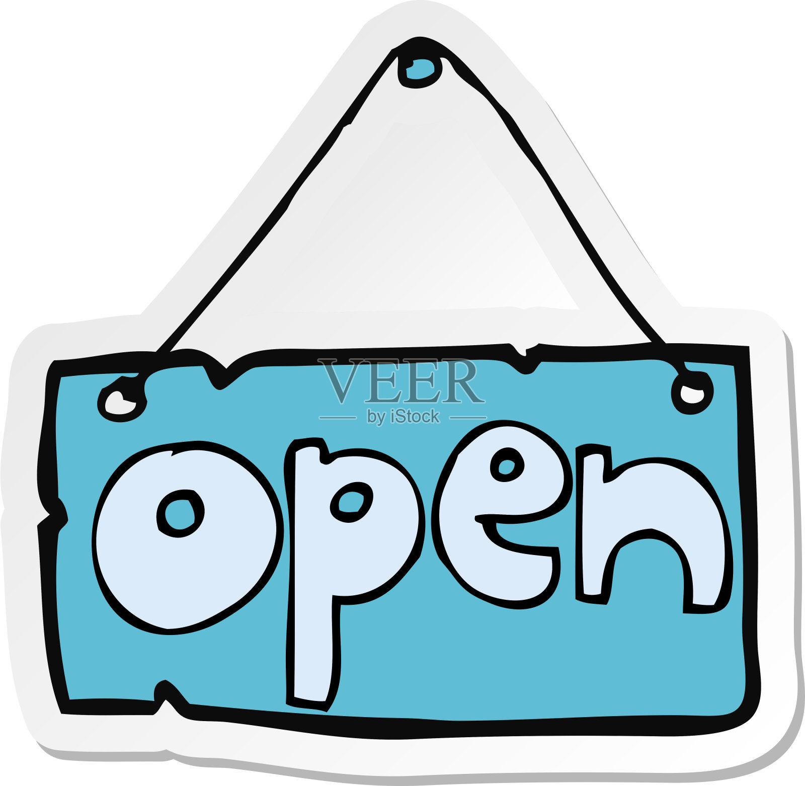 一个卡通的开放的商店标志贴纸插画图片素材