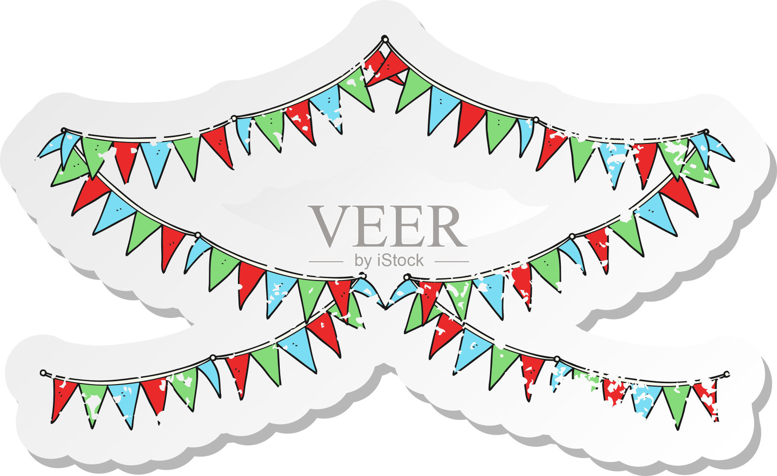 复古心疼贴纸的卡通彩旗插画图片素材