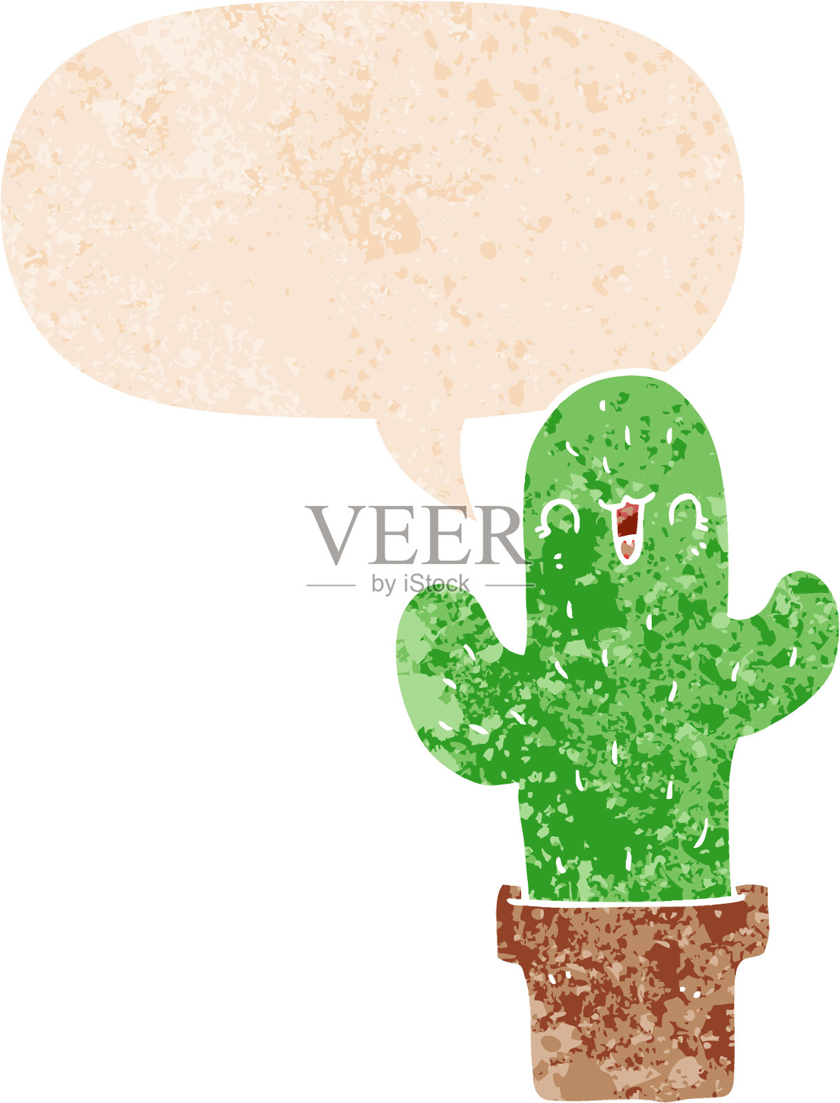 卡通仙人掌与语音泡沫在垃圾摇滚苦恼复古纹理风格设计元素图片