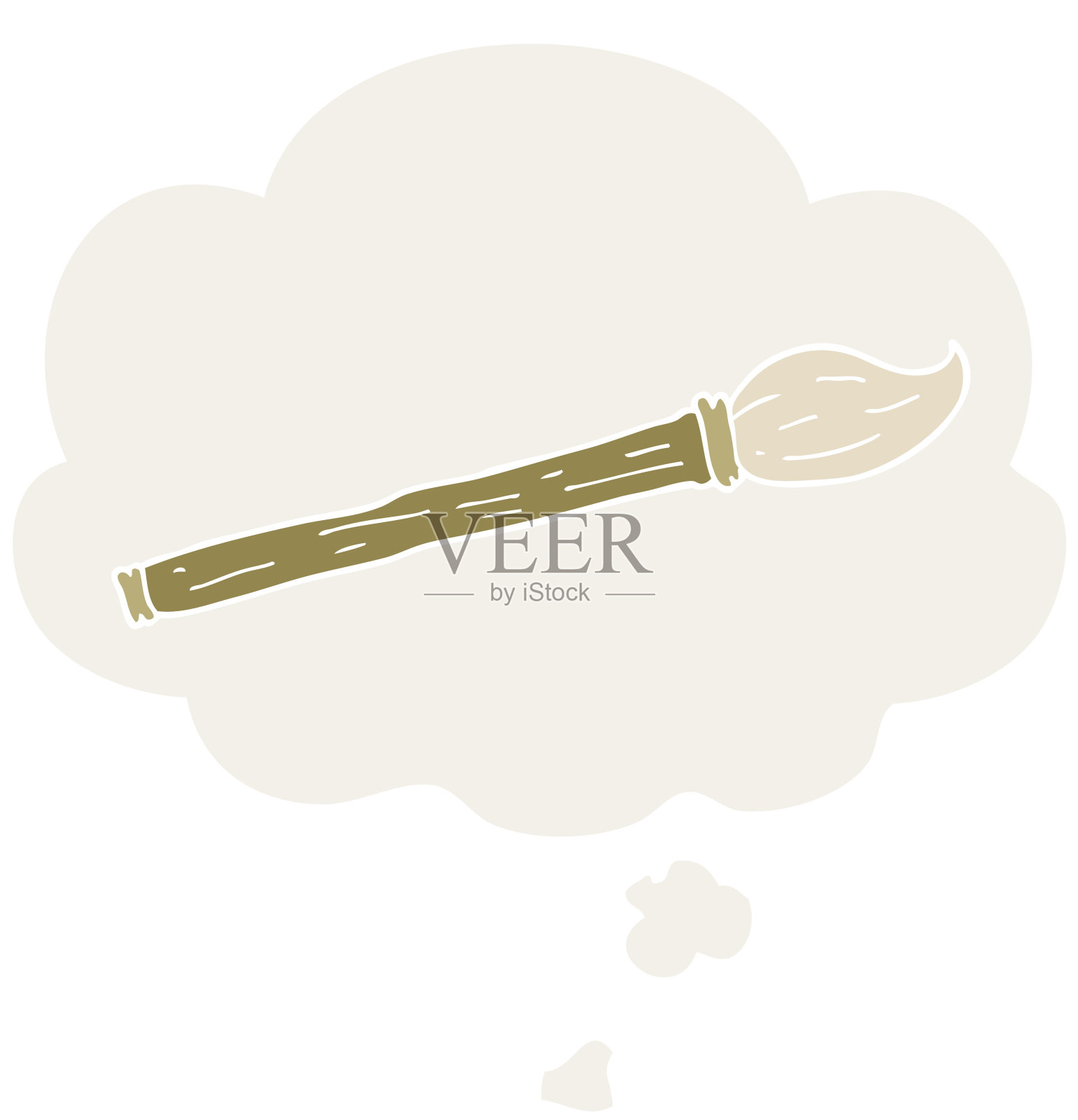 卡通画笔与思想泡泡在复古风格插画图片素材